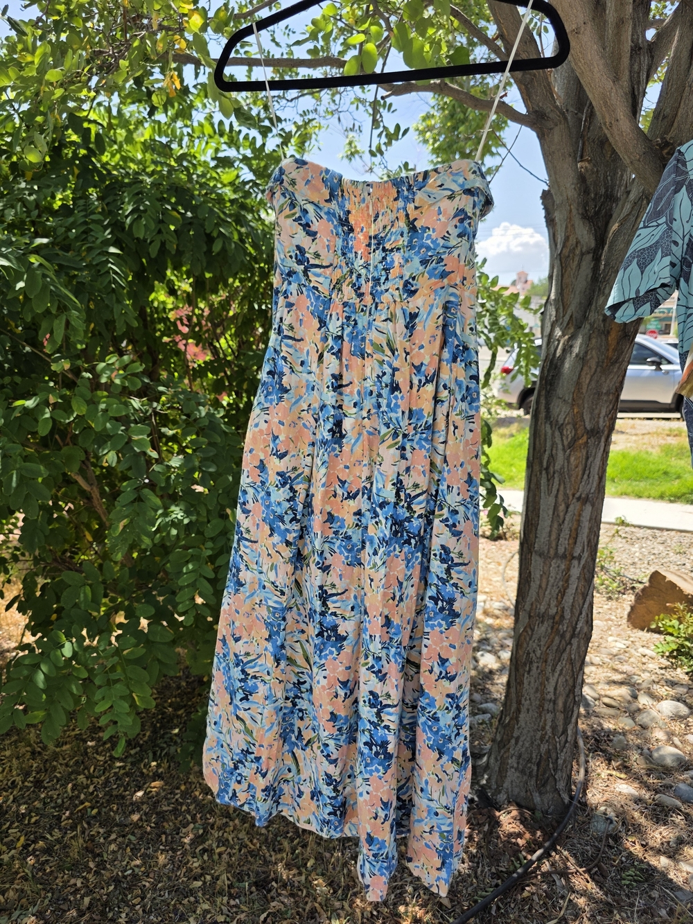 Abercrombie & Fitch Strapless Floral Maxi Dress in Peach and Blue